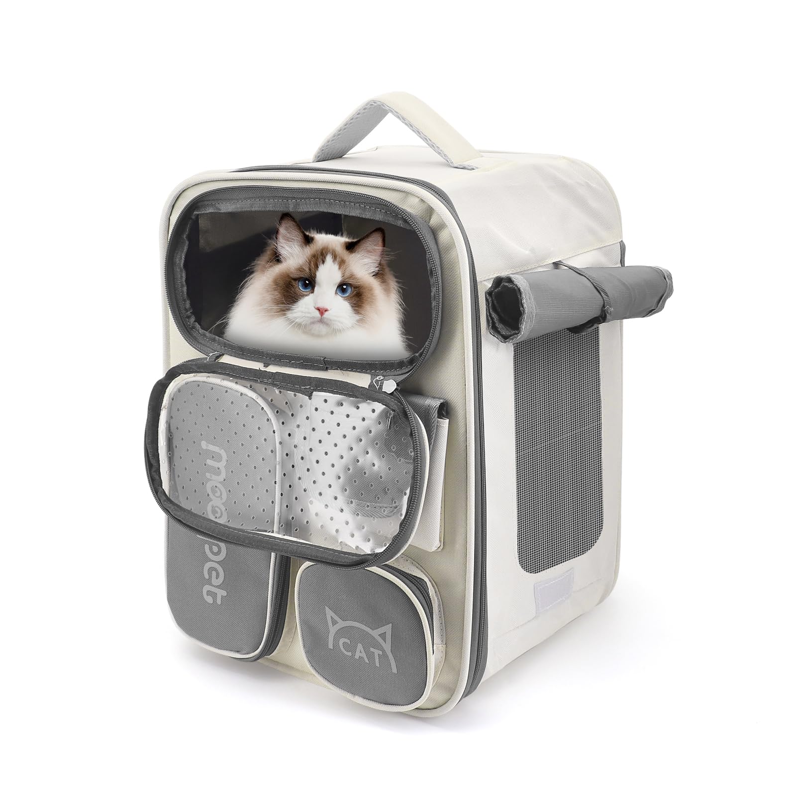 Seahelms Cat Carrier Backpack,Breathable Cat Backpack Carrier Foldable Pet Carrier Backpack with Front Opening-Mesh Window-Pockets for Carrying Puppy Dogs Cats Small Pet, Up to 15 lbs