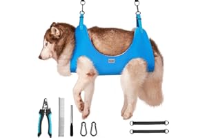 MULANNIC Pet Grooming Hammock, 𝟒-𝐋𝐚𝐲𝐞𝐫 𝐑𝐞𝐢𝐧𝐟𝐨𝐫𝐜𝐞 for XL Large Dogs with Nail Clippers Nail File, Pet Comb, Dog Grooming Harness for Nail Trimming, Pet Grooming Sling Helper (XL)