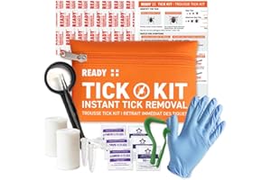 Ready First Aid Tick Remover Kit for Humans, Dogs, Cats & Pets – Lyme Prevention with 3 Tick Tools, Fine Tweezers, Magnifier,