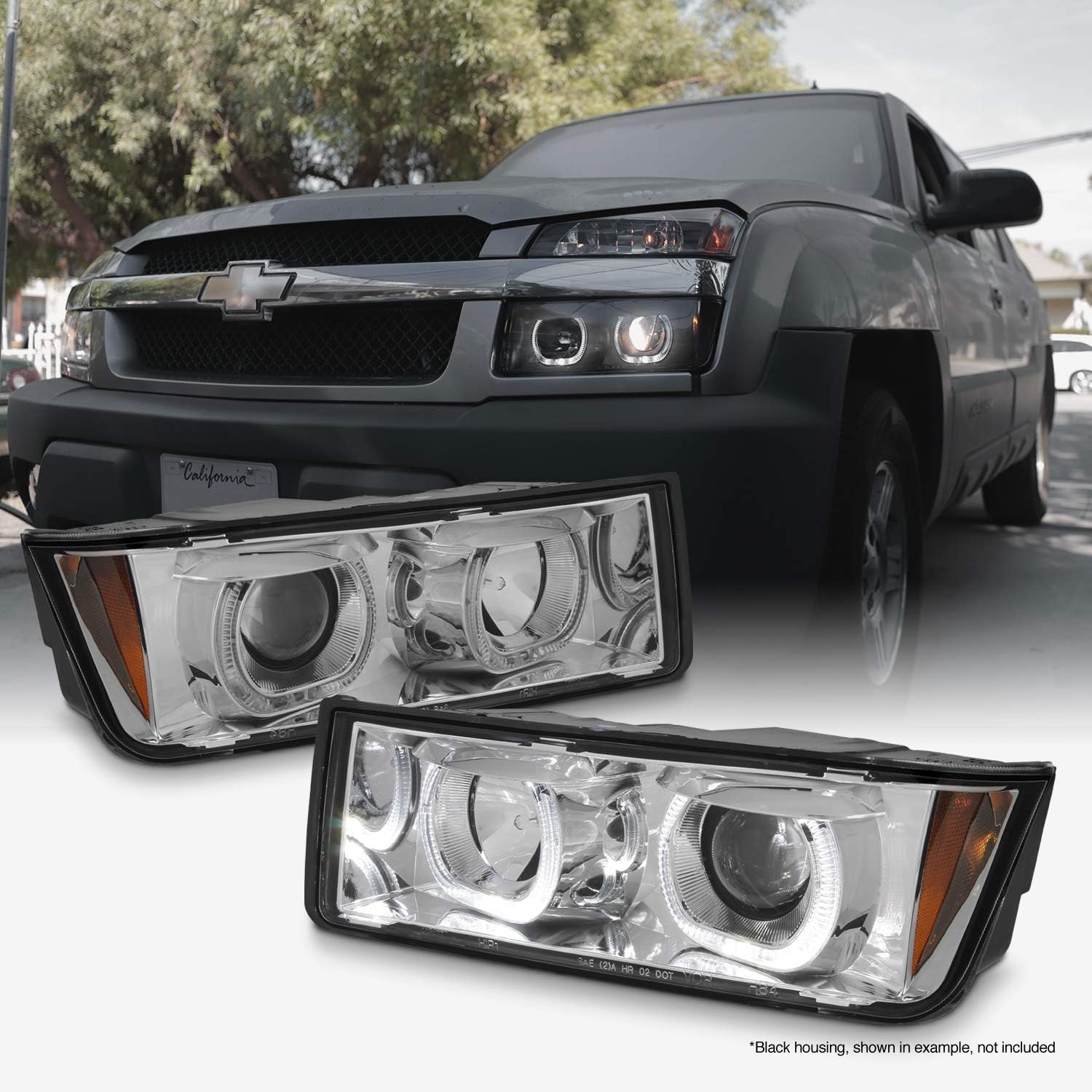 Amazon Com For 2002 2006 Chevy Avalanche Cladding Body Premium Dual Halo Rim Projector Headlights Assembly Automotive