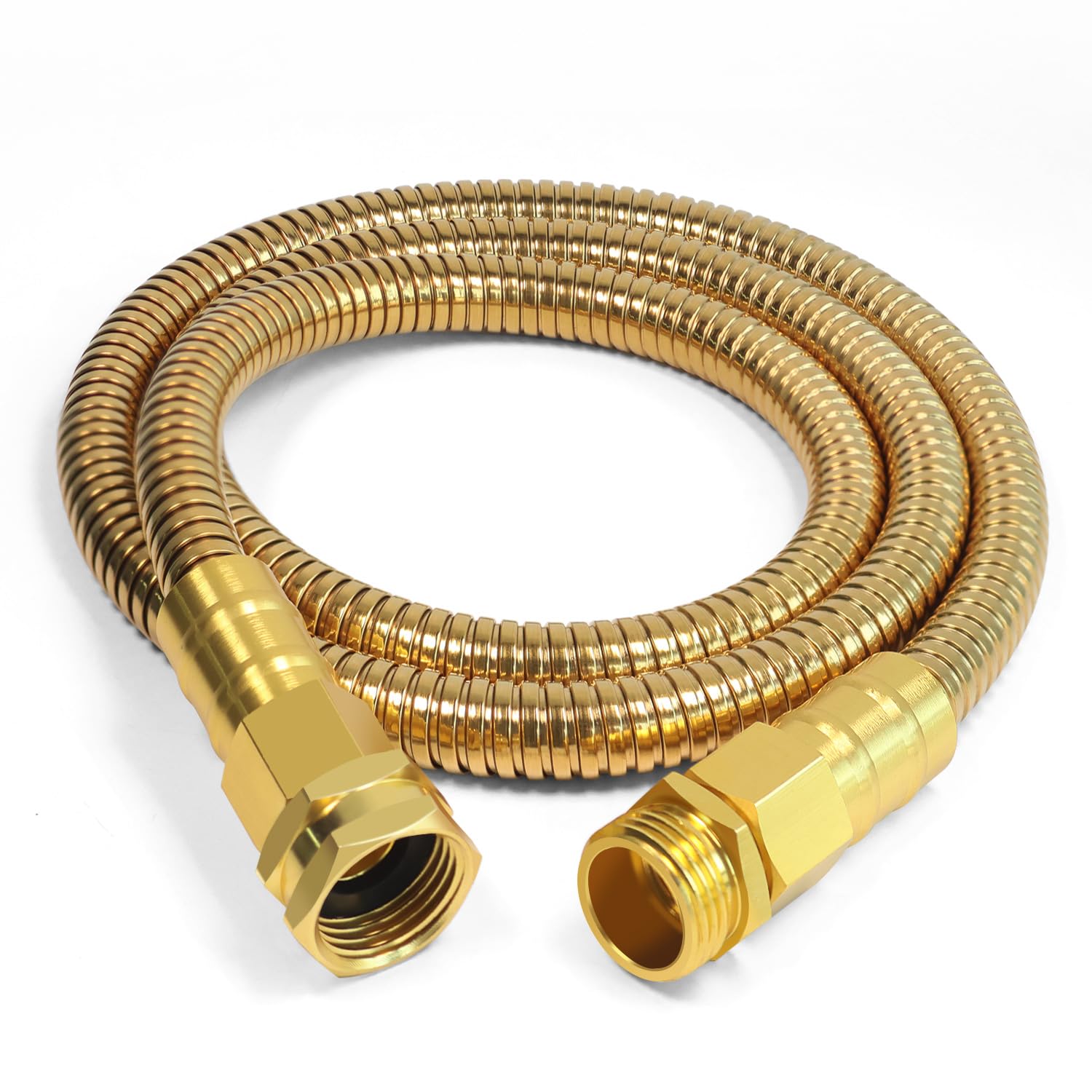 Photo 1 of Holldoor Short Metal Garden Hose 3 ft – 304 Stainless Steel Water Hose Leader, Flexible Hose Extension, Small Lightweight Hose Extender,No Kink Outdoor Hose (Gold,3 ft)