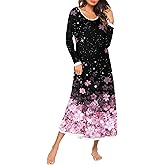 Ekouaer Nightgown Women Long Sleeve Sleepwear Full Length Long Nightshirt Soft Loungewear S-4XL