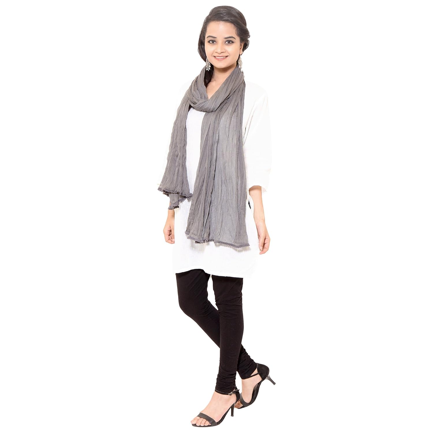 zaributi pure viscose chiffon dupatta with pom pom lace