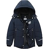 TUNICCE Boy's Winter Coat Waterproof Down Jacket Thickened Fleece Lined Parka with Detachable Hood Insulated Outerwear