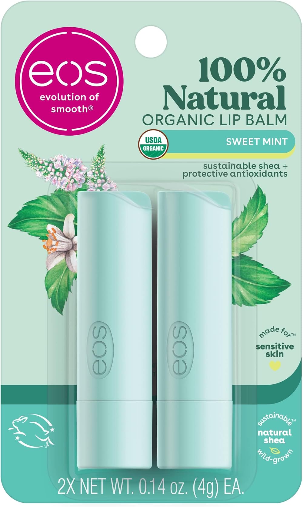 EOS Lip Balm Sweet Mint 2 Pack - Mint Flavor, Mild Mint Scent