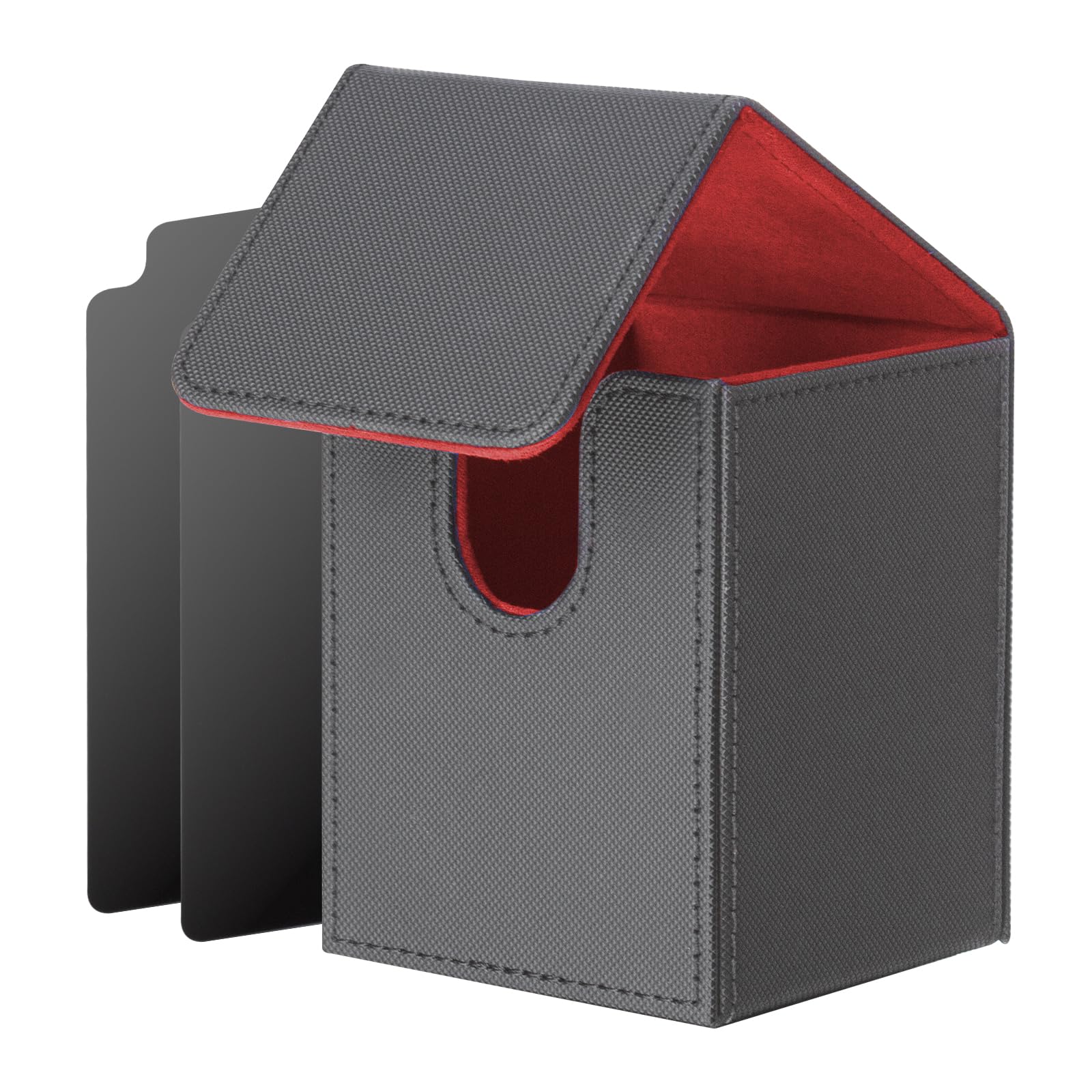 ECOSEAO Trading Card Storage Box, PU Leather TGC Storage Box, Magnetic Trading Card Box for Yu-Gi-Oh! (Red) 100+ Cards, Black/Red, Magnetic Closure, 2 Separators