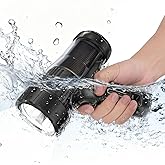 FORTO Rechargeable Spotlight, 1800ft Beam Distance, 5000 Lumens and IPX8 Waterproof 40 ft Depth, Warm Glow Camping Lantern, Perfect for Dog Walking, Camping, Adventure, Home Backup use (Black-Pro)