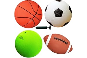 AppleRound Pack of 4 Sports Balls with 1 Pump for Toddlers and Kids: 1 Each of 5-Inch Soccer Ball, 5-Inch Basketball, 5-Inch 