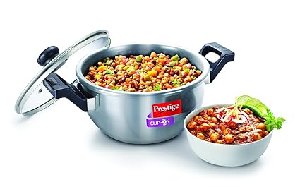 Prestige Clip On Stainless Steel Kadai Pressure Cookware with Glass Lid Accessory, 1-Piece,