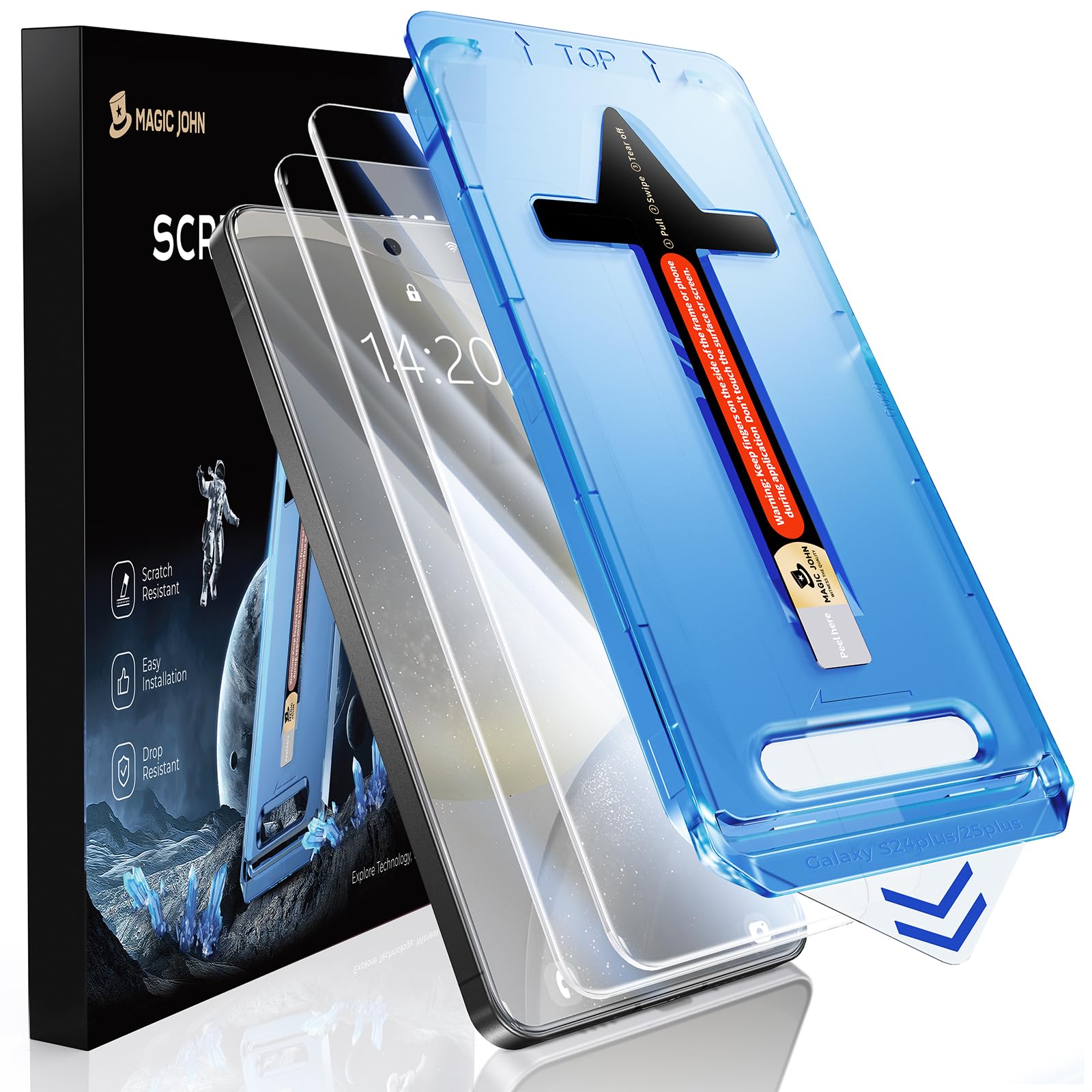 MAGIC JOHN 2 Pack for Samsung Galaxy S24 Plus/ S24+ (6.7 inch) Tempered Glass Screen Protector, Auto Dust-Elimination Installation, Bubble Free, HD Clear, Shock-Resistant