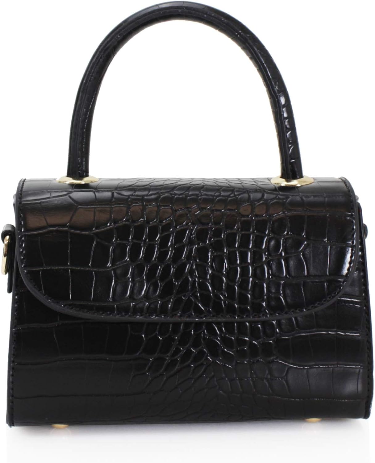 Woman Mock Croc Print Tote Bag Cross Body Single Grab Handle With