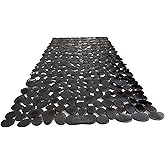 TIKE SMART “Pebbles” Non-Slip Bathtub/Shower Mat 27.5”x14” Rectangular, Non-Toxic, Safe, Clean, Machine-Washable, Superior Grip & Drainage, Vinyl, for Smooth Floors ONLY, Transparent Black
