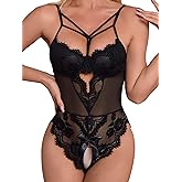 SOLY HUX Women's Floral Lace Cutout Lingerie Bodysuit One Piece Teddy Babydoll
