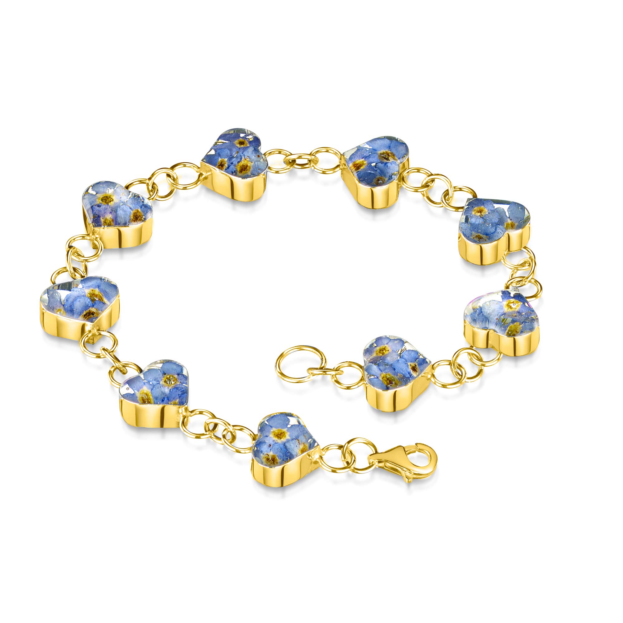 Shrieking Violet 18ct Gold-Plated Links Heart Real Flower Bracelet - Forget-Me-Not (Blue)