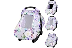 CARUILI Purple Floral Waterproof Car Seat Cover for Babies, Windproof and Kick-Proof, Universal Fit, Soft Mink Plush Material