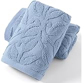 YiLUOMO Navy Blue Embossed Floral Pattern Hand Towel Set of 2 100% Cotton Super Soft Highly Absorbent Decorative Hand Towels for Bathroom Home 13x 29 Inch