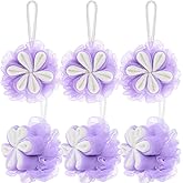 FuWeave 6 Pack Bath Loofah Sponge Flower Shower Loofah Bath Sponges for Shower Exfoliating Body Scrubber Spa Gifts for Women Bathroom Cleaning Bathing Accessories Men(Lavender)