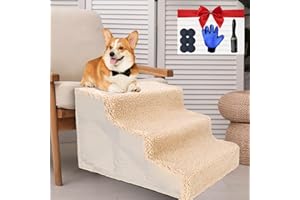 Almcmy 3 Tiers Dog Stairs, Non-Slip Pet Steps, Plastic Dog Stairs for Small Dogs & Cats Climbing Couch, Sofa, Bed, Holds up to 50 lbs - Send 1 Pet Grooming Glove, 1 Lint Roller