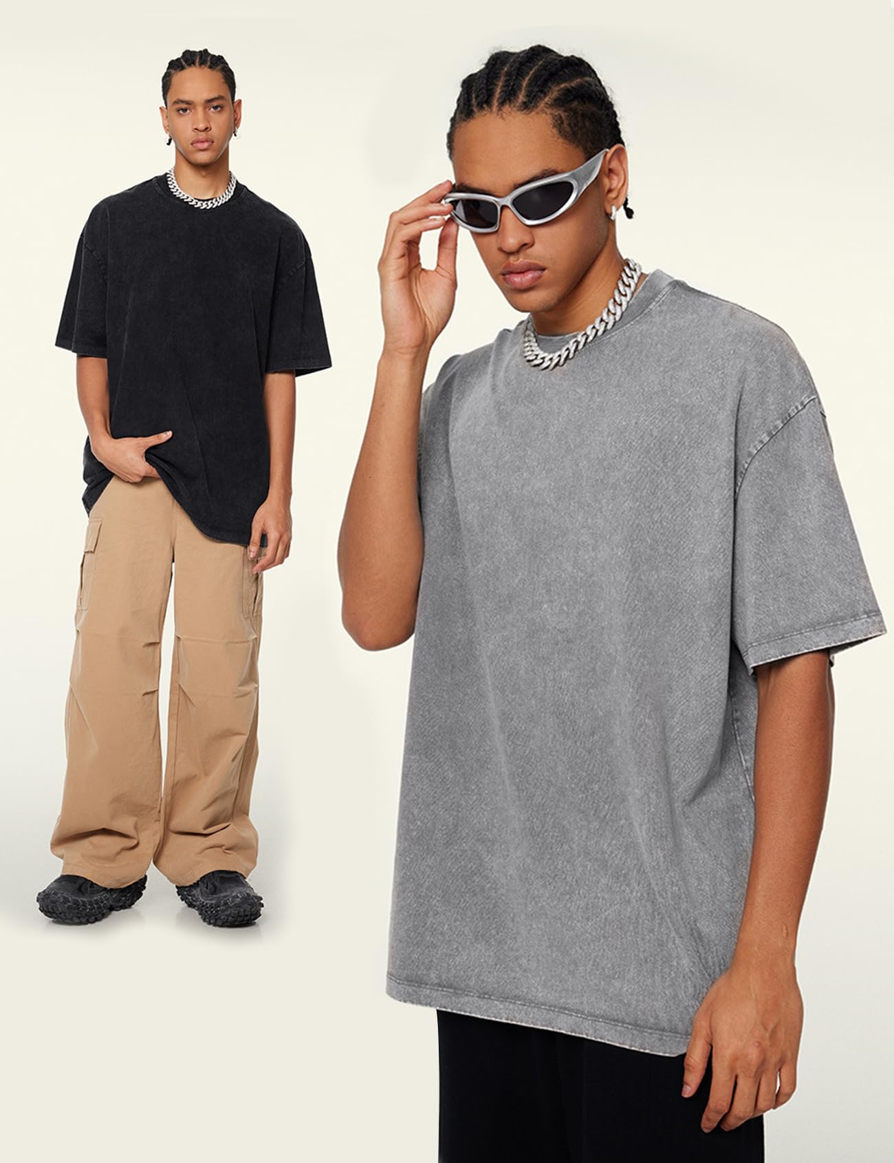 Arssm 3 Pack Men Oversized T Shirts Vintage Tee Loose Fit Short Sleeve Casual Streetwear Baggy Washed Unisex Tops