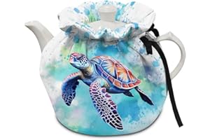 HELLHERO Sea Turtle Tea Cozy Teapot Insulated Tea Cosy Breakfast Tea Pot Dust Cover Drawstring Bag Kettle Quilt Kitchen Home Decorative