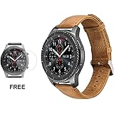 Samsung Gear S3 Watch Leather Band, Watch Replacement Frontier Classic Fitness Strap ( Wrist Bracelet Band+ Tempered Glass Screen Protector)