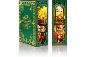 KAAYEEWOOD Book Nook Kit,Vintage Library Miniature House Kit for Teens and Adults with LED Lights,3D Wooden Puzzle Tiny House Booknook Bookend Bookshelf Decor Model Build.(Vintage Bookstore