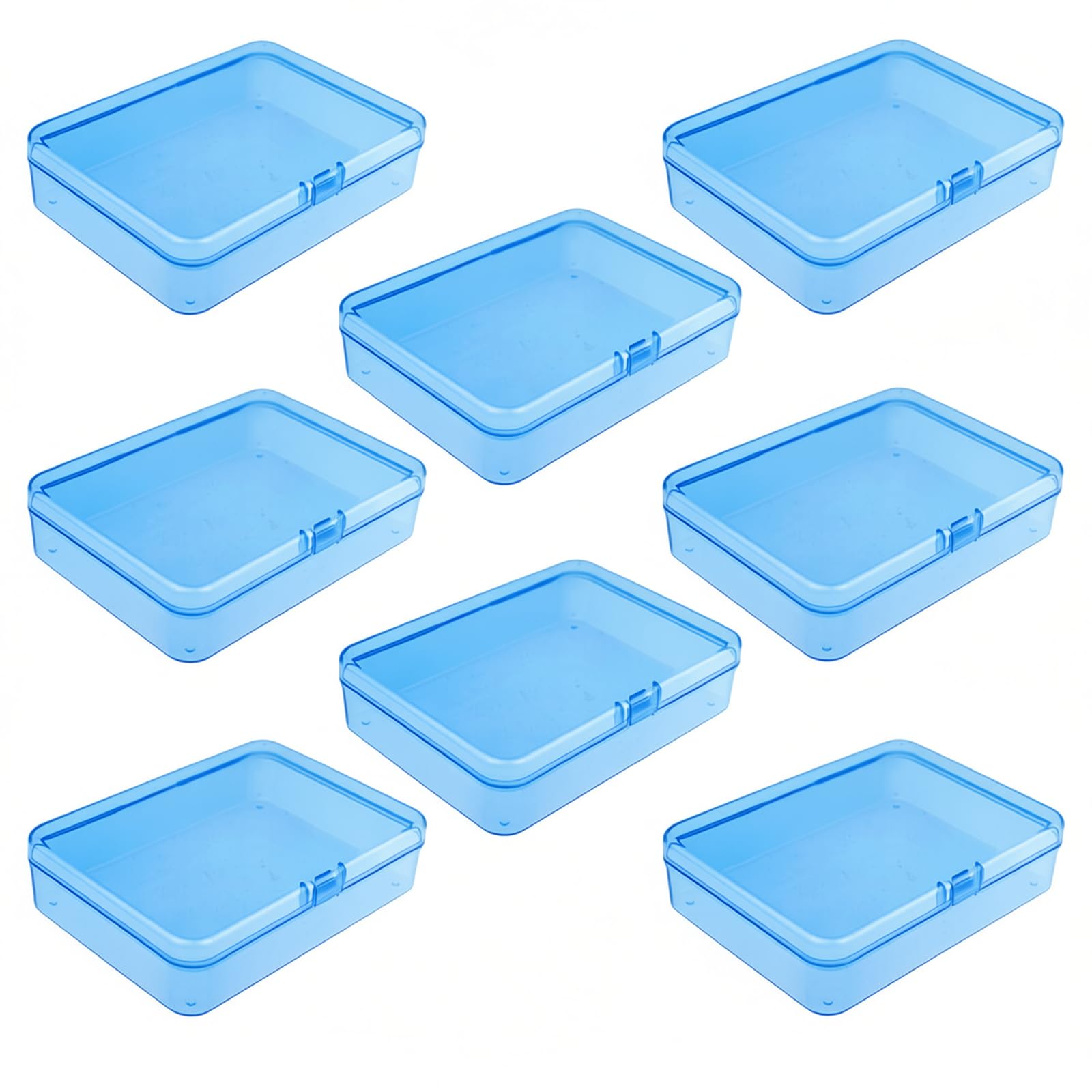 Goodma 8 Pieces Rectangular Plastic Boxes Empty Storage Organizer Containers with Hinged Lids for Small Items and Other Craft Projects (115 x 85 x 28 mm, Blue)