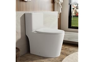 GIVINGTREE Dual Flush Elongated Standard One Piece Toilet with Comfortable Seat Height, Powerful & Quiet Dual Flush Modern Toilet, 12'' Rough-In, Glossy White，6636