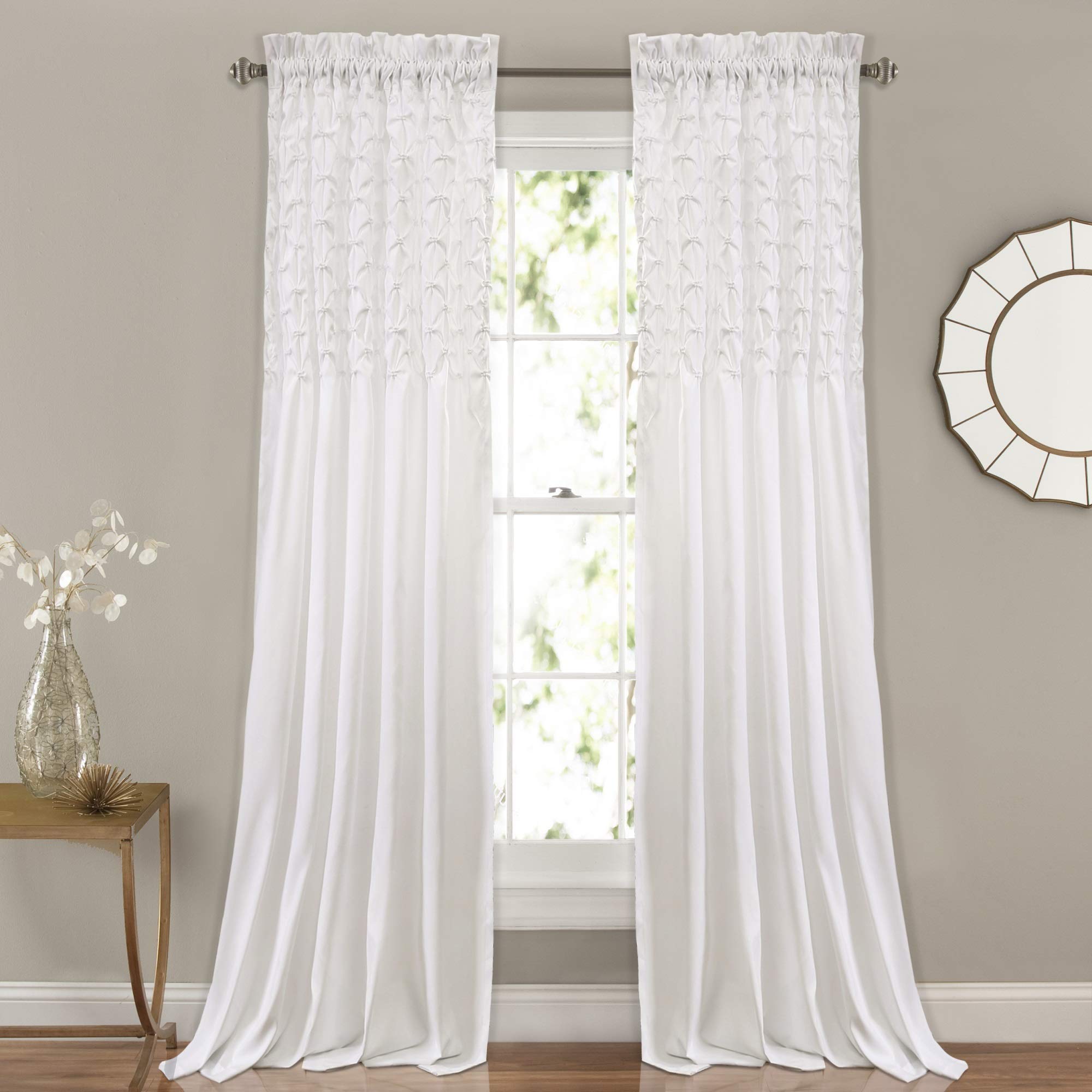 Lush Decor Bayview Curtains-Pintuck Textured Semi Sheer Window Panel Drapes Set for Living, Dining, Bedroom (Pair), 54" W x 84" L, White — image 1