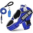 Neck Padded Dog Vest Harness and Leash Set, No Pull Adjustable Service Pet Harness with 8 Dog Patches, Reflective in Training Easy Control Pet Vest with 5ft Dog Leash for Small, Medium & Large Dogs