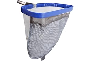 POOLWHALE Pool Leaf Rake with Double Layer Deep-Bag, Professional Skimmer Heavy Duty Mesh Net, Commercial Size(Plastic Tab at The Bottom for Assisting When You Empty The Net)