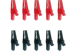 WOODGUILIN 5 pairs Fully Insulated Alligator clips 30A Safety test Alligator clips with Banana Socket alligator clips for Car,Electrical testing,Battery connect,4mm Banana plug Connectors(red + black)