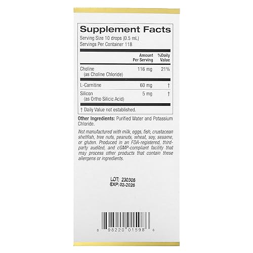 California Gold Nutrition Choline Silica Complex, Bioavailable & Stabilized  Silicon with Choline & L-Carnitine, 2 fl oz (59 ml) in Kenya | Whizz Silicon