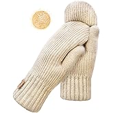 YUHAN PRETTY Winter Mittens for Women Warm Fleece Cozy Knit Thick Thermal Wool Snow Gloves & Mittens for Cold Weather Gifts