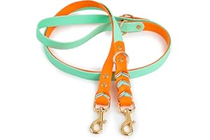 Albcorp Braided Hands-Free Dog Leash – Small & Medium Sizes, 7.2 ft Long – PVC Coated, Adjustable for Cross-Body, Waist, or Handheld Use – Waterproof, Customizable & Durable. Orange/Teal, Medium