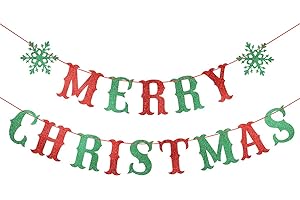 LEESKY Red and Green Merry Christmas Banner Merry Christmas Sign Garland, Christmas Party Banner Merry Xmas Banner for Christmas Party Decorations, Xmas Holiday Mantle Fireplace Home Decor