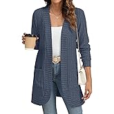 YSYOKOW Women Long Sleeve Open Front Cardigan Casual Lightweight Long Cardigans Loose Knit Outwear with Pockets
