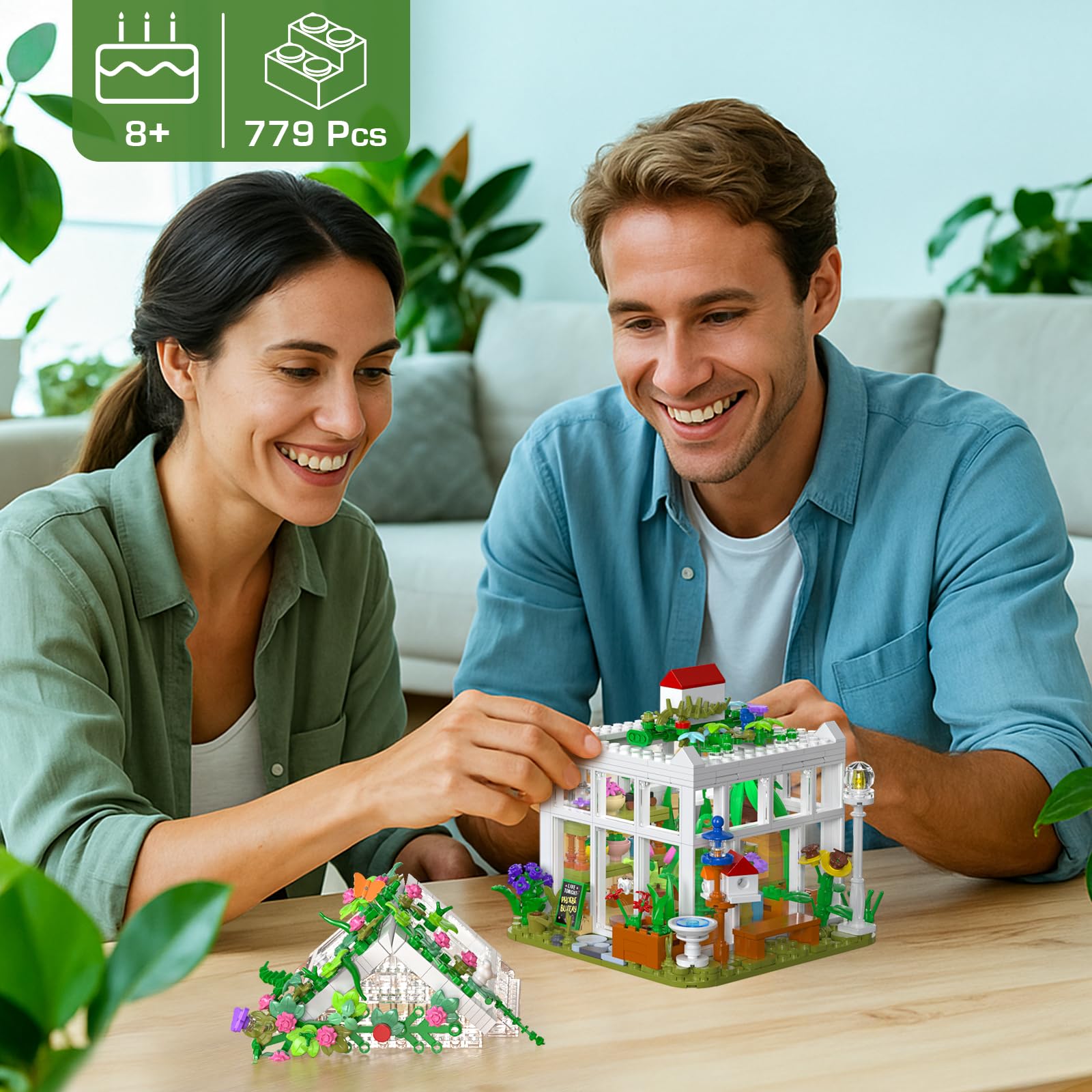Flubecrux Blumenhaus-Bausatz mit LED Licht, 779pcs Blumenhaus Bausteine Spielzeug, Klemmbausteine Haus, EIN kreatives Geschenk für Mädchen und Jungen gleichermaßen 6