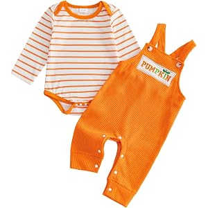 Bmnmsl My First Halloween Baby Boy Outfit Romper Overalls Pants Set | Waffle knit jumpsuit, striped bodysuit, long sleeve, in
