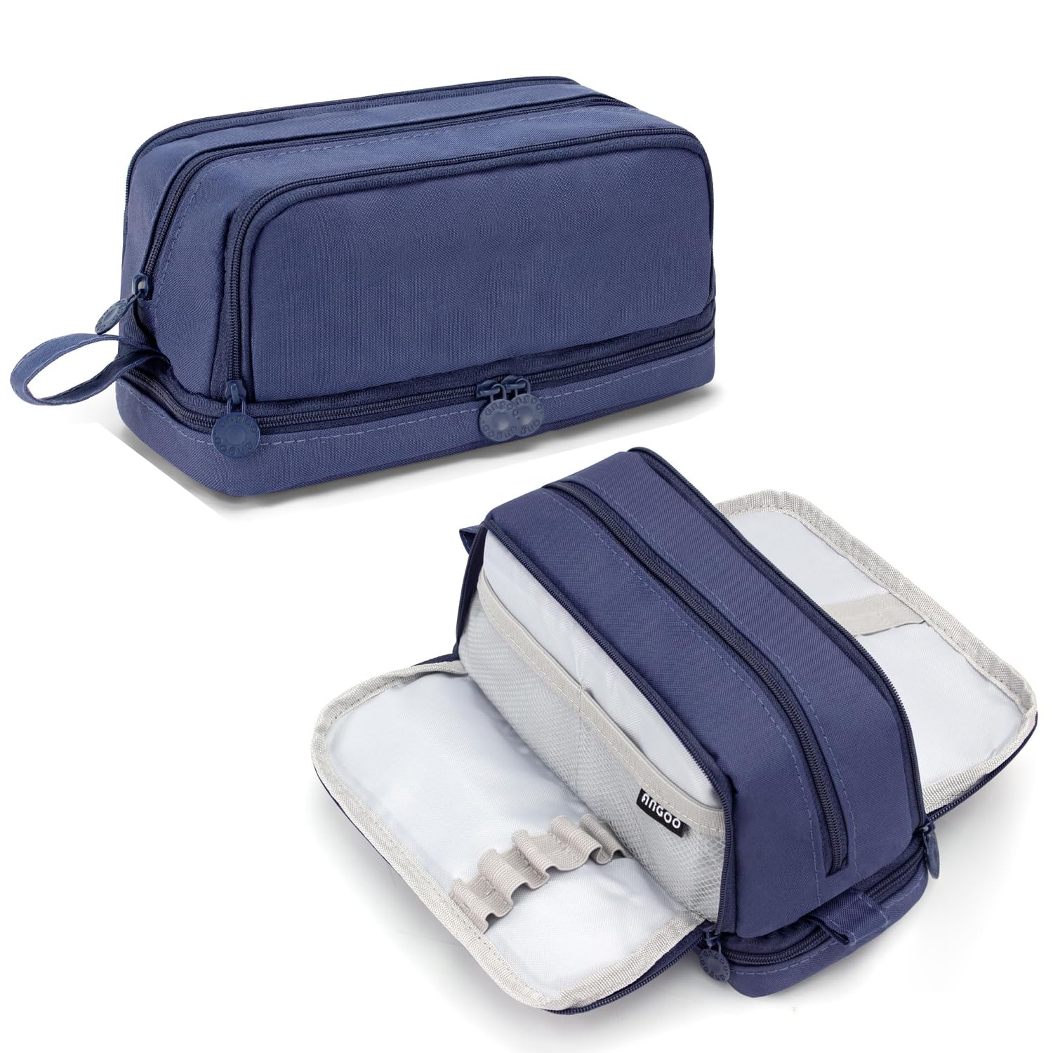 NEWUPZSI Pencil Case with 3 Compartments Handheld Pencil Case Large Pencil Case Colour Storage Pencil for Office Middle School Students Girls Boys Adult Teenagers, Blue 3+1, Business Card Case