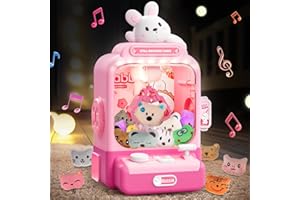 RMISCHOLAR Claw Machine for Kids, Bunny Toy Glowing Arcade Game with LED Lights & Sound, Mini Rabbit Vending Machines Candy Grabber Prize Dispenser with Mini Plush Dolls, Home Party Easter Birthday Gifts