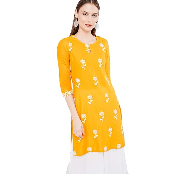 Women's Cotton straight Kurta (UNFKPA19HE_ Mustard_ Medium)