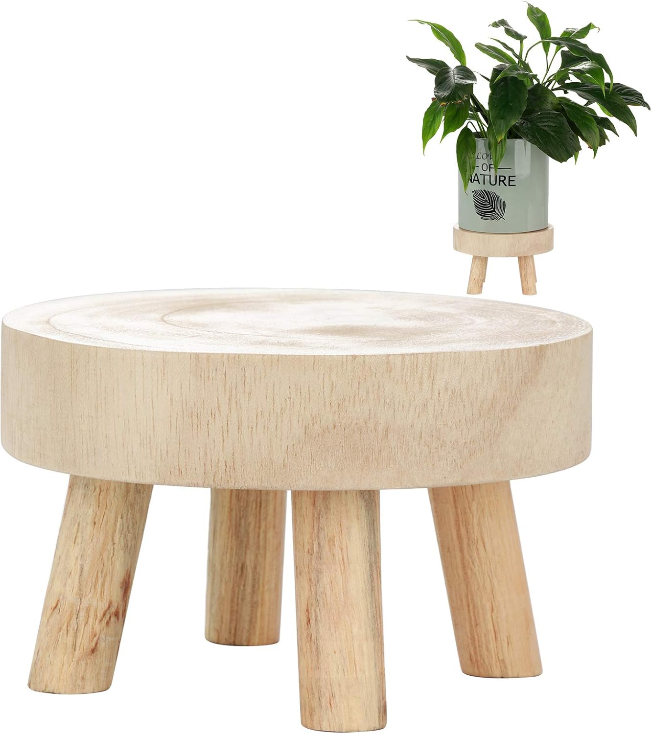 ZAILHWK Round Decortive Mini Wood Stool, Wood Plant Stands