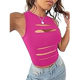 LovelyWholesale Women Sexy Cut Out Crop Tank Tops Crew Neck Summer Sleeveless Top