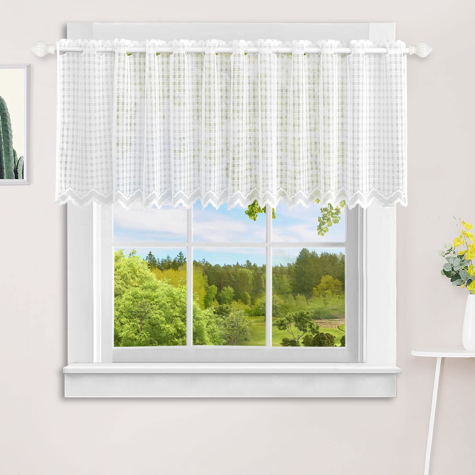 ZHH E-COMMERCE Kitchen Window Valance Short Curtain, Short Cafe Curtains Small Half Window Treatment Curtains for Kitchen Bathroom Bedroom Living Room, 15" W x 60" L, White, 152cm L x 38cm W