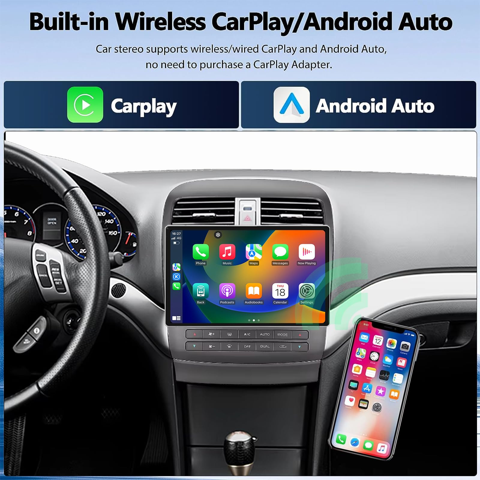 for Acura TSX 2004-2008 Android Radio Stereo 11.5-Inch 2000 * 1200 HD Touch Screen 1080P Multimedia Stereo Video Player with Android Auto CarPlay 5G WiFi GPS Navigation DSP Backup HD Camera FM/AM SWC