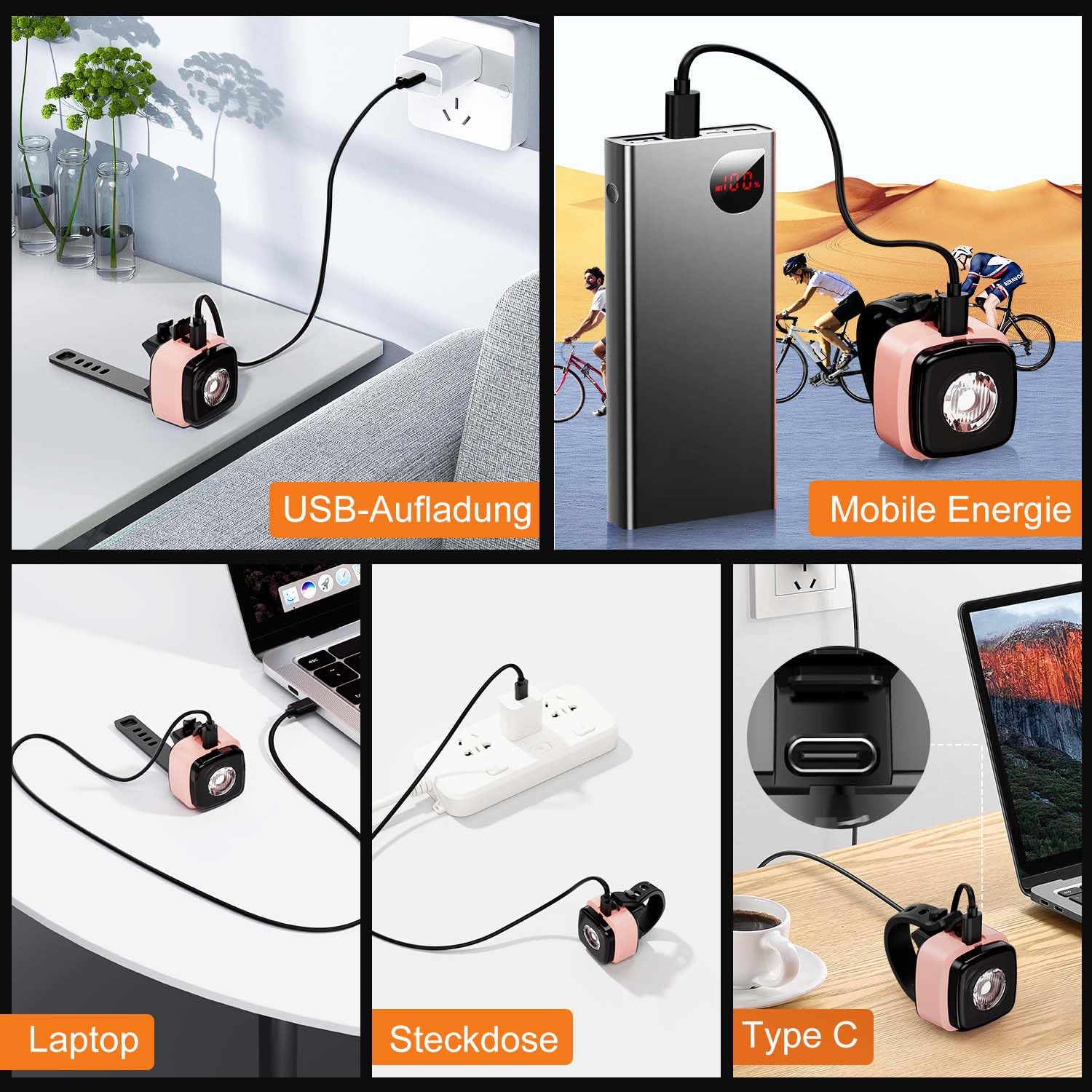 Antimi Fahrradleuchten-Set, StVZO-zugelassen Beleuchtungsset Led IPX5 Frontlicht + Rücklicht Fahrradlicht Set USB Typ C 3