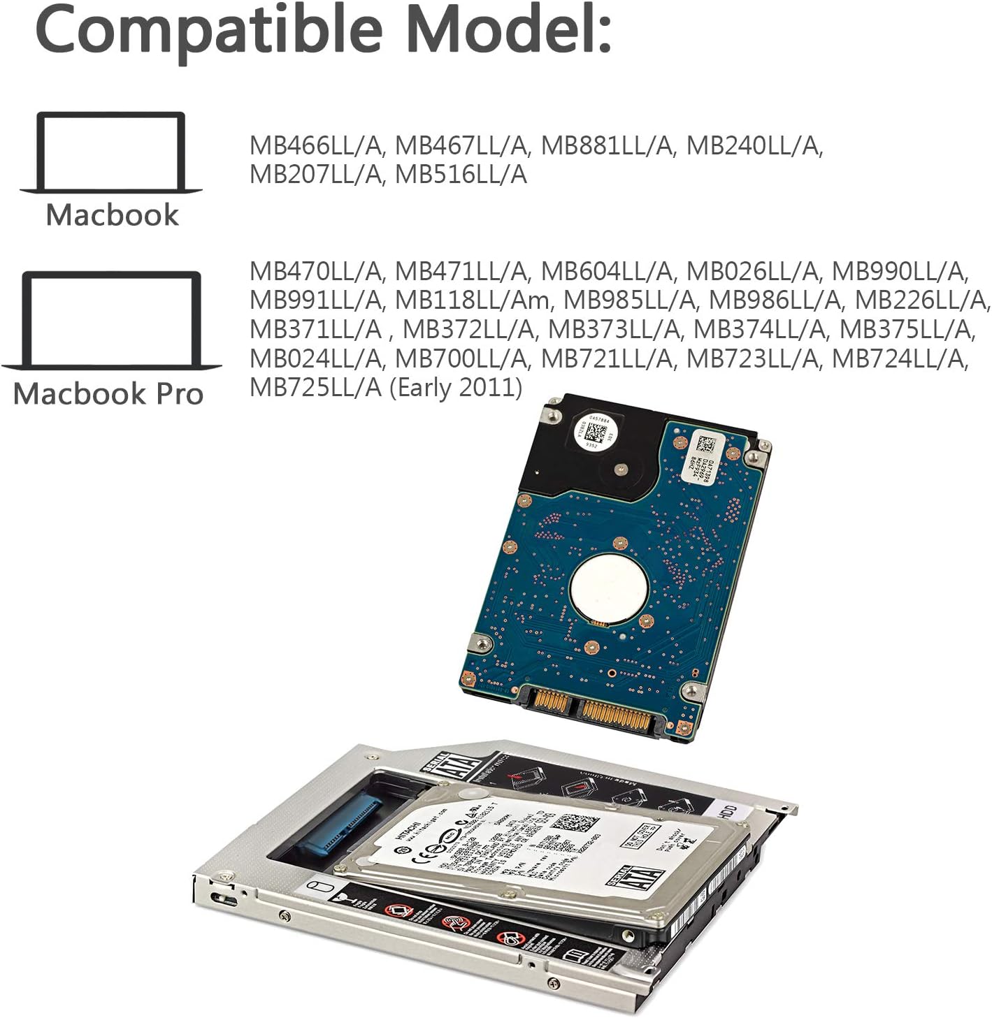 Amazon Com Esynic Hard Drive Caddy Tray 2 5 2nd Hdd Sdd Kit 9 5mm Sata Hdd Ssd Adapter Optical Bay Drive Slot For Macbook Pro Unibody 13 15 17 Superdrive Dvd Drive Replacement Only