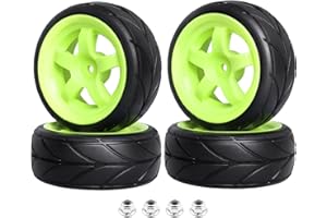 Hobbyfire Pre-Glued OD 2.56" 12mm Hex Wheels Rims and Rubber Tires for Traxxas Tamiya HPI HSP Redcat RC 1/10 On Road Racing Car, Set of 4 (Color I)