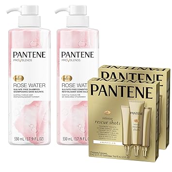 Amazon Com Pantene Shampoo And Conditioner Rescue Shots Hair Ampoules Treatment Pro V Sulfate Paraben And Dye Free Rose Water Bundle Beauty